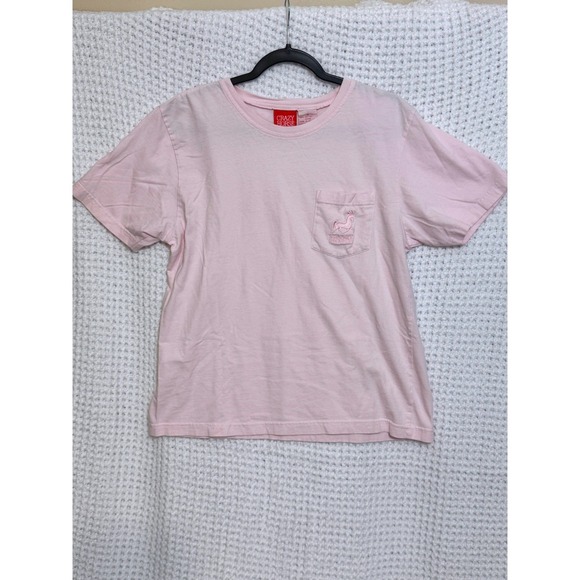 Crazy Horse Tops - Crazy Horse Womens T‎ Shirt Pink Horse Logo Pocket Cotton Casual Top